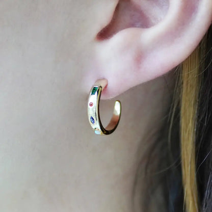 Junk Jewels Ltd - Kaleidoscope Gemstone Hoop Earrings Silver