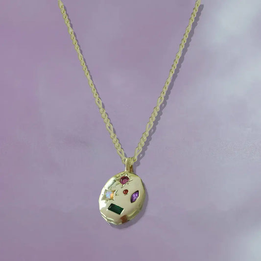 Kaleidoscope Gemstone Rainbow Necklace - Gold