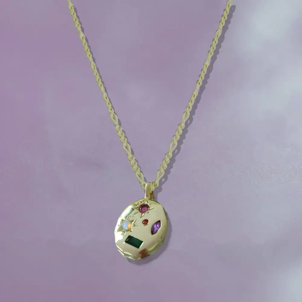 Kaleidoscope Gemstone Rainbow Necklace - Silver