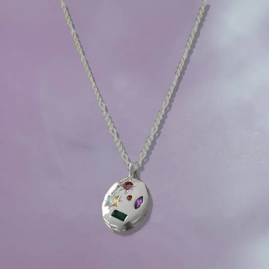 Kaleidoscope Gemstone Rainbow Necklace - Silver