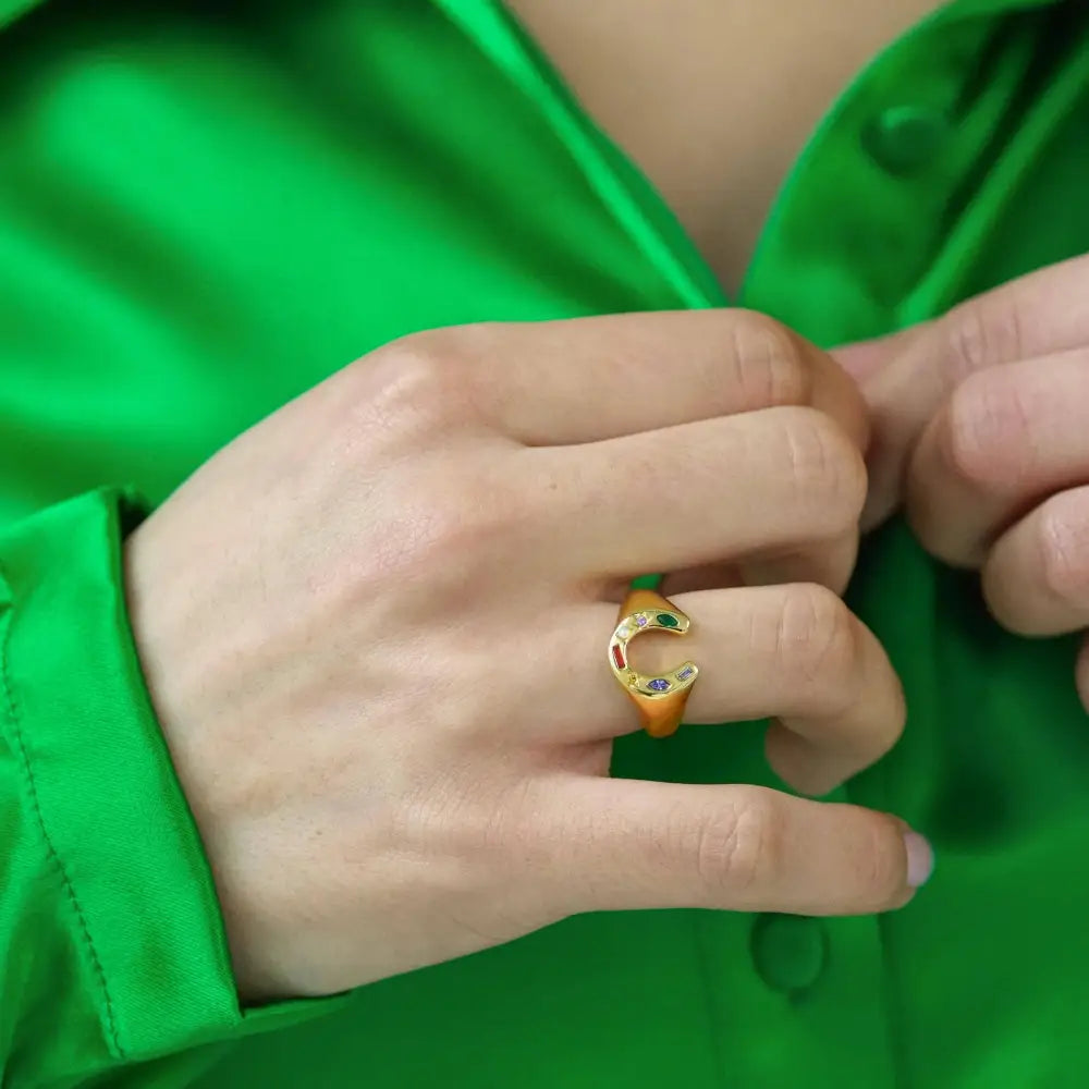 Junk Jewels Ltd - Kaleidoscope Lucky Charm Signet Ring Silver / Extra Large