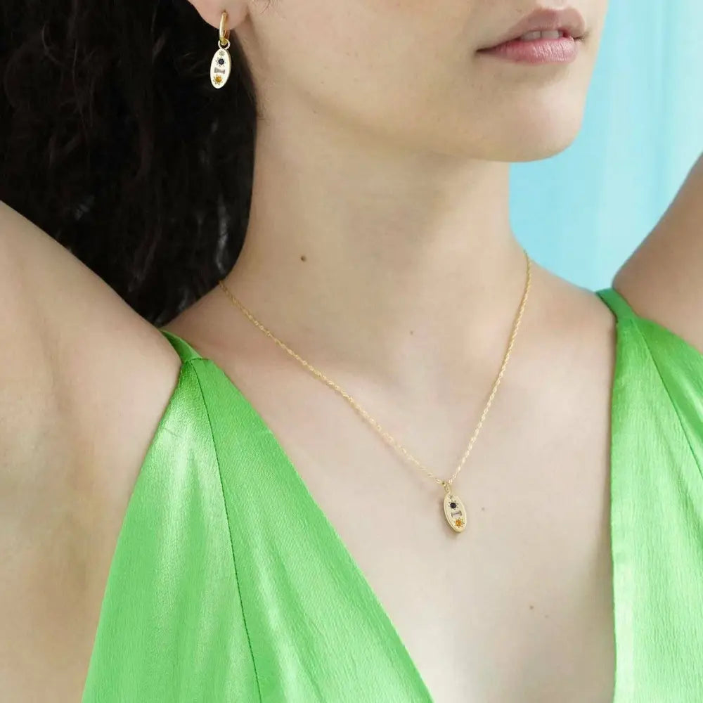 Junk Jewels Ltd - Midnight Gemstone Charm Necklace Silver