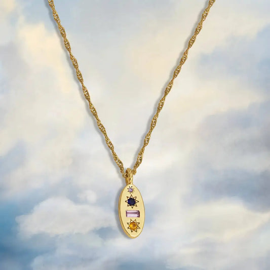 Junk Jewels Ltd - Midnight Gemstone Charm Necklace Silver
