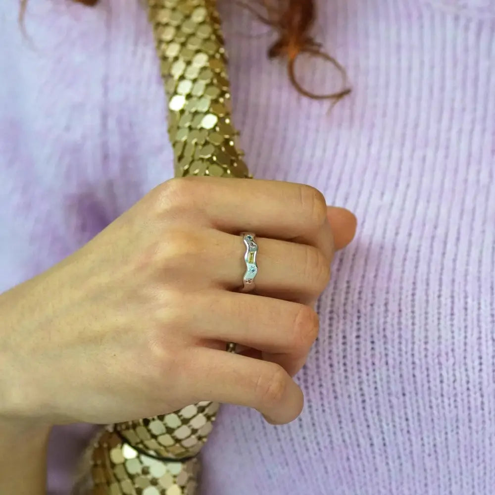 Junk Jewels Ltd - Pastel Jewelled Wiggle Ring Extra Small / Silver