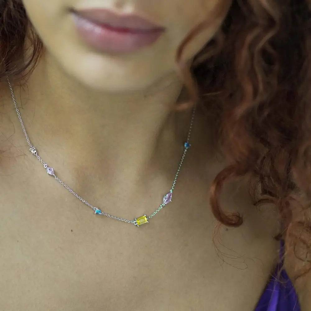 Pastel Multi-Jewel Necklace - Silver