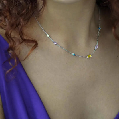 Pastel Multi-Jewel Necklace - Silver
