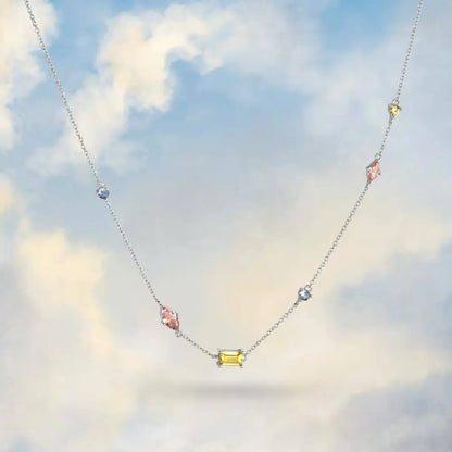 Pastel Multi-Jewel Necklace - Silver