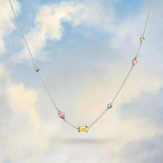 Pastel Multi-Jewel Necklace - Silver