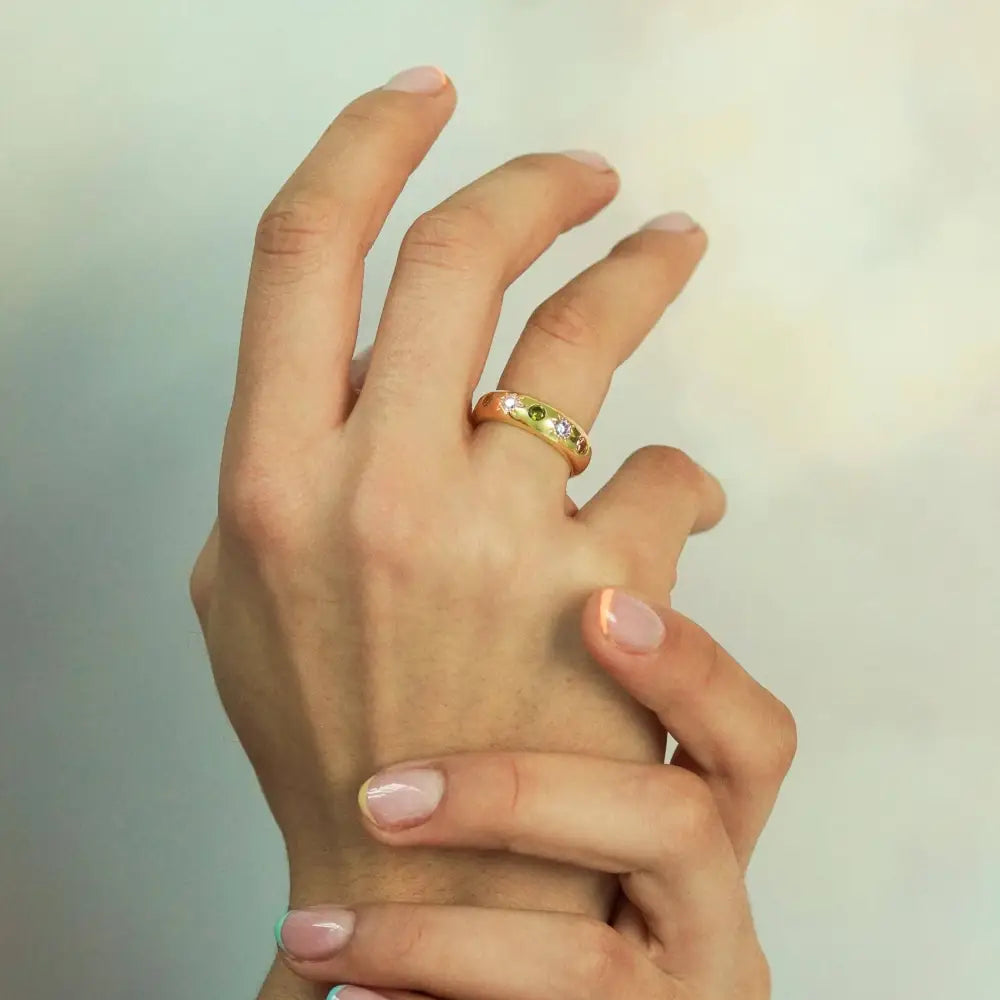 Pastel Stone Chunky Band Ring - Silver