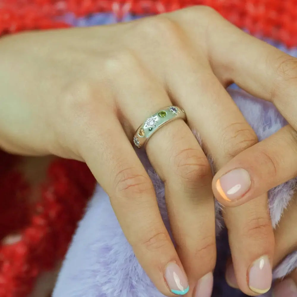 Pastel Stone Chunky Band Ring - Gold