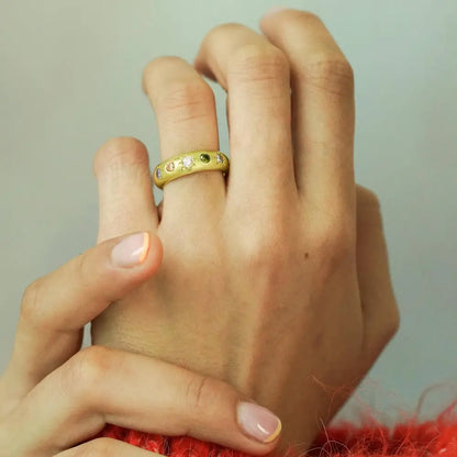 Pastel Stone Chunky Band Ring - Gold