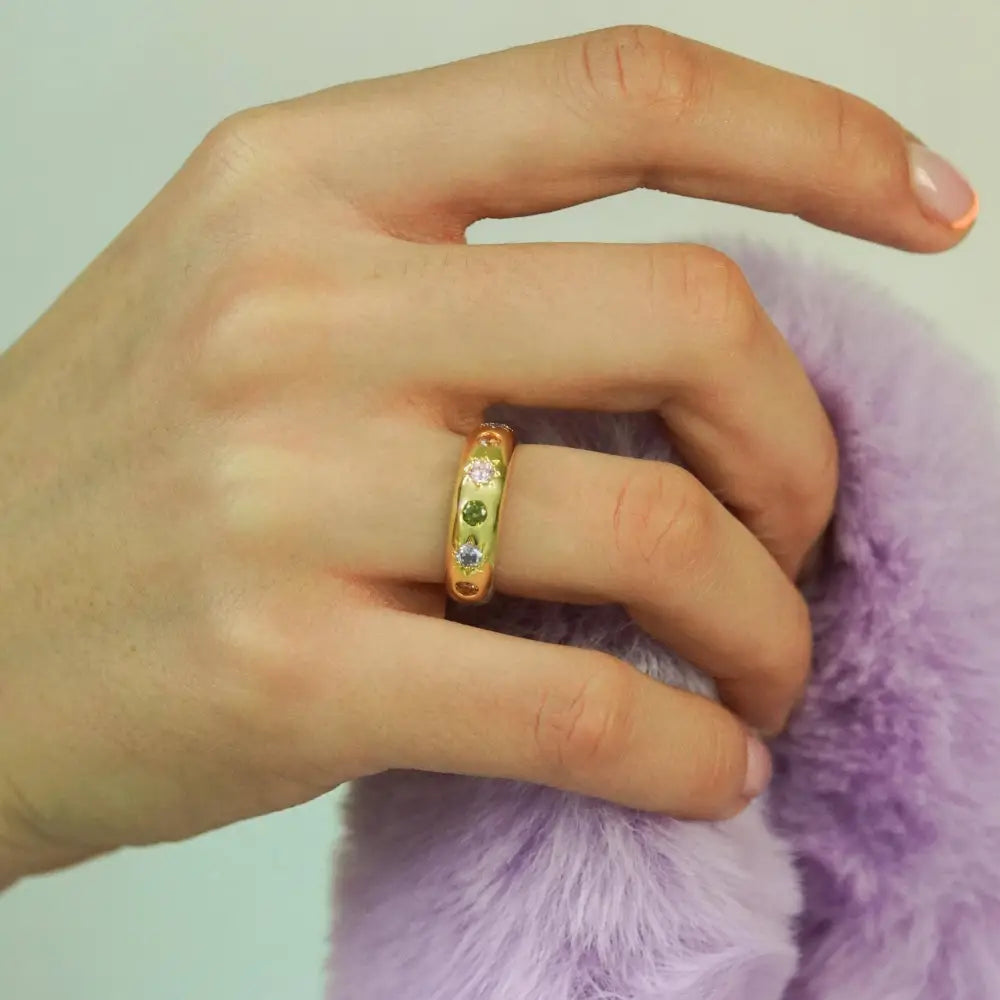 Pastel Stone Chunky Band Ring - Silver