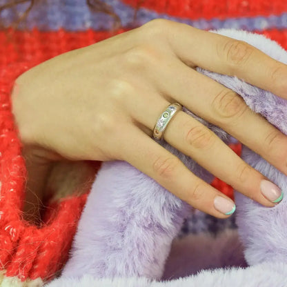 Pastel Stone Chunky Band Ring - Silver