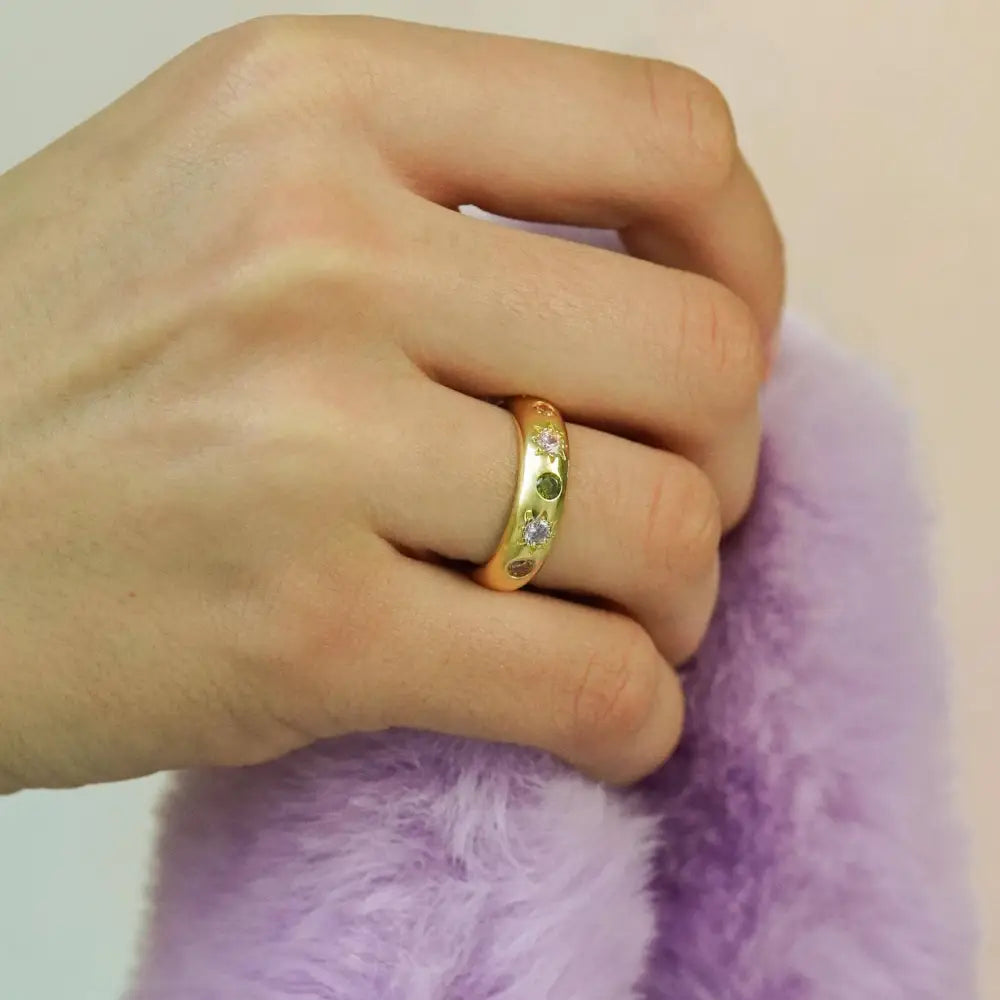 Pastel Stone Chunky Band Ring - Gold