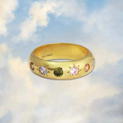 Pastel Stone Chunky Band Ring - Gold