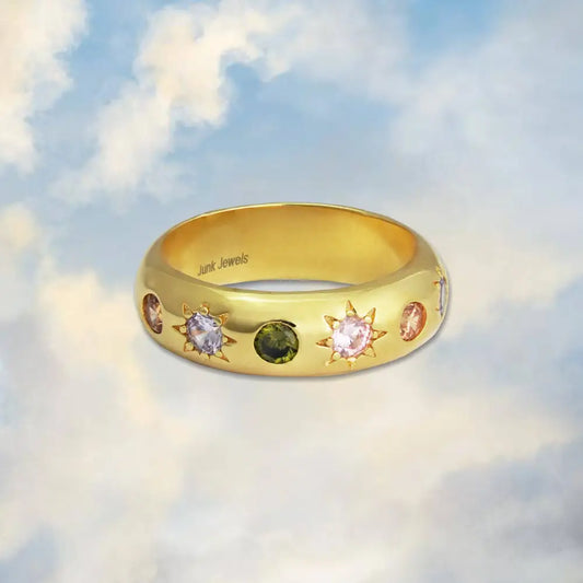 Pastel Stone Chunky Band Ring - Gold