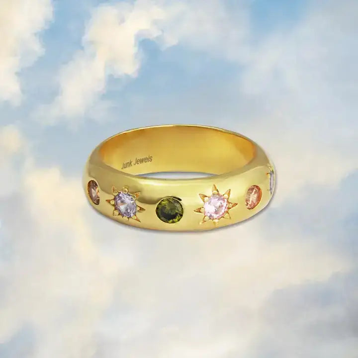 Pastel Stone Chunky Band Ring - Gold