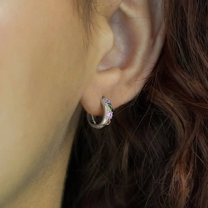 Pastel Stone Petite Hoop Earrings - PABOOM