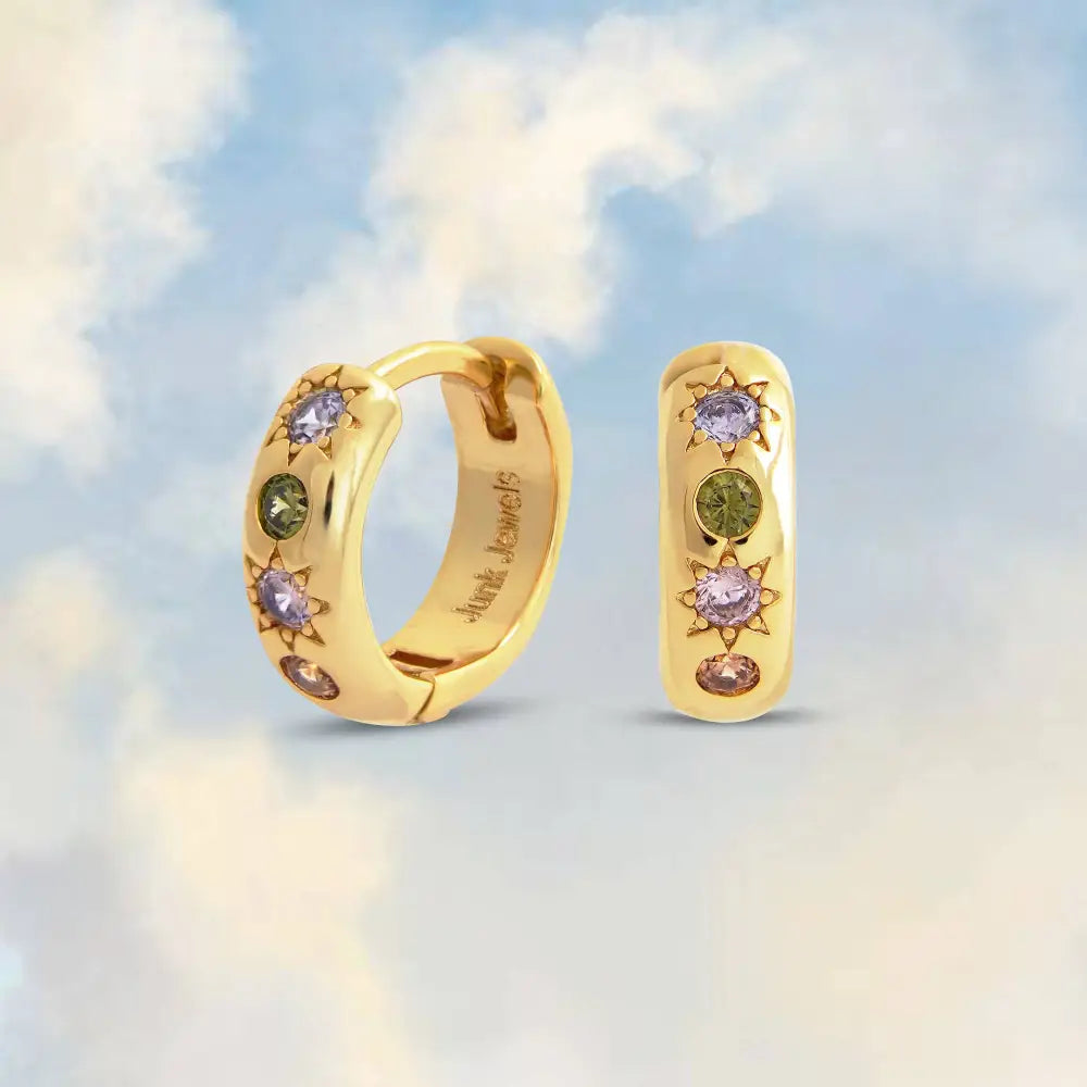 Pastel Stone Petite Hoop Earrings - PABOOM