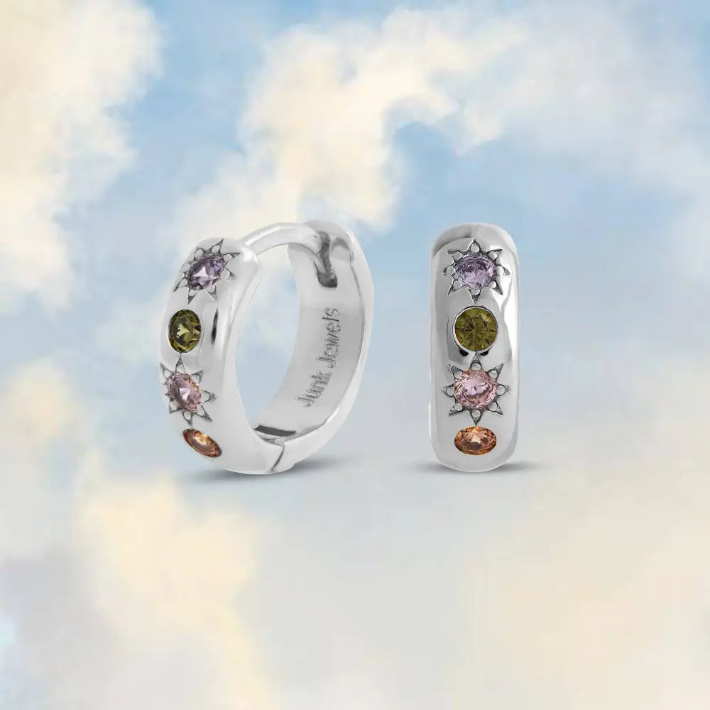 Pastel Stone Petite Hoop Earrings - PABOOM