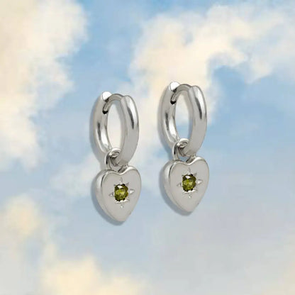 Junk Jewels Ltd - Peridot Heart Charm Earrings Gold