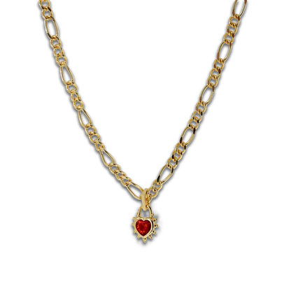 Junk Jewels Ltd - Ruby Heart Chunky Figaro Necklace Gold