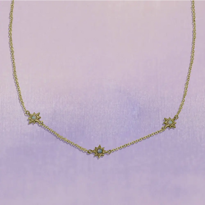 Triple Opal Starburst Necklace - Gold
