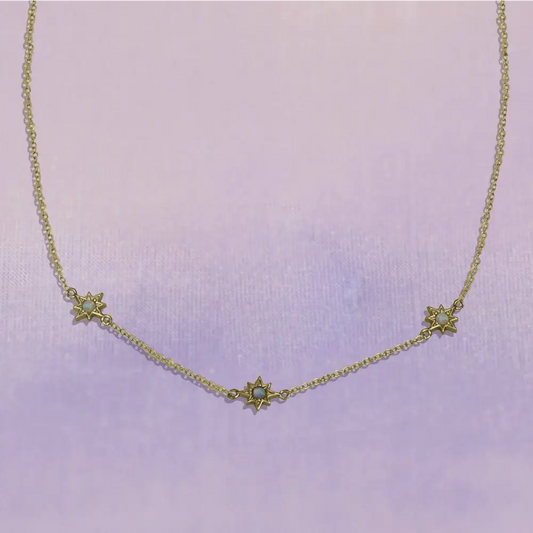 Triple Opal Starburst Necklace - Gold