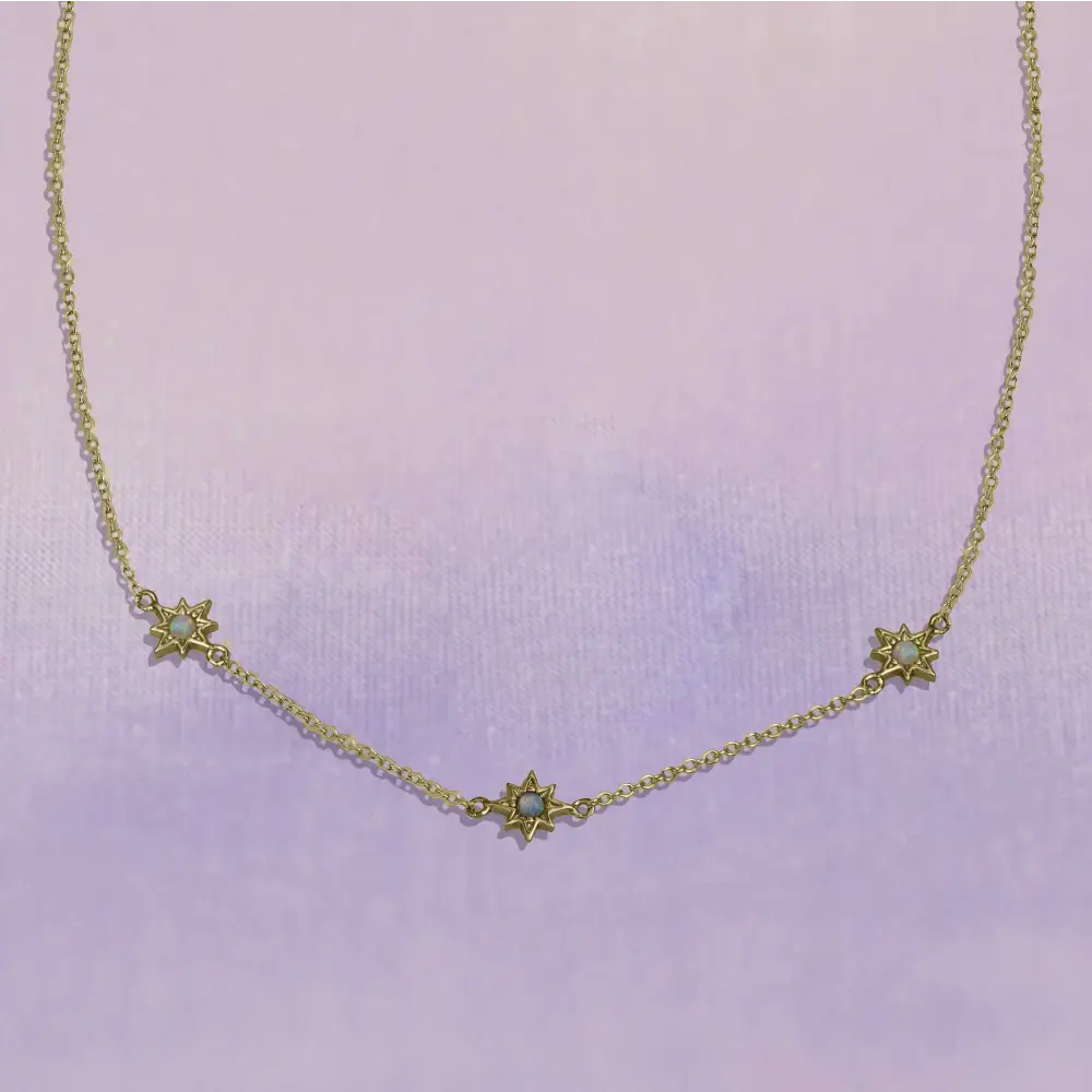 Triple Opal Starburst Necklace - Silver