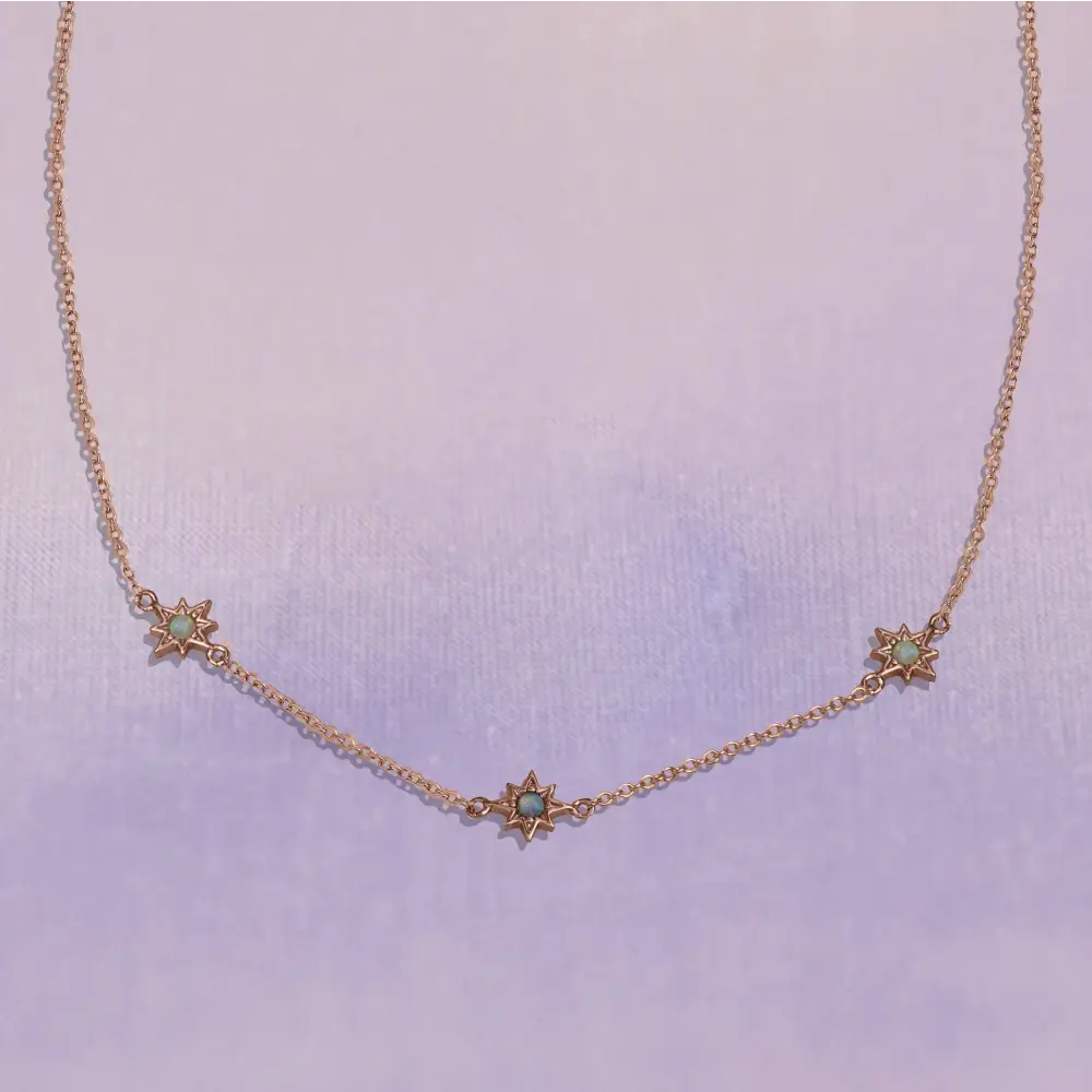 Triple Opal Starburst Necklace - Gold