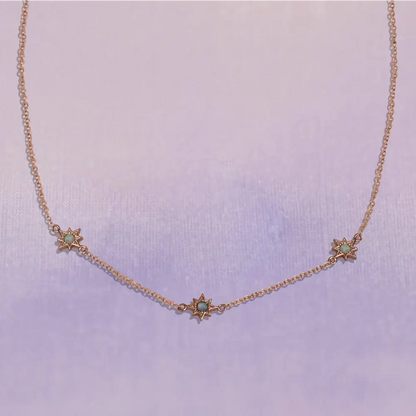 Triple Opal Starburst Necklace - Gold