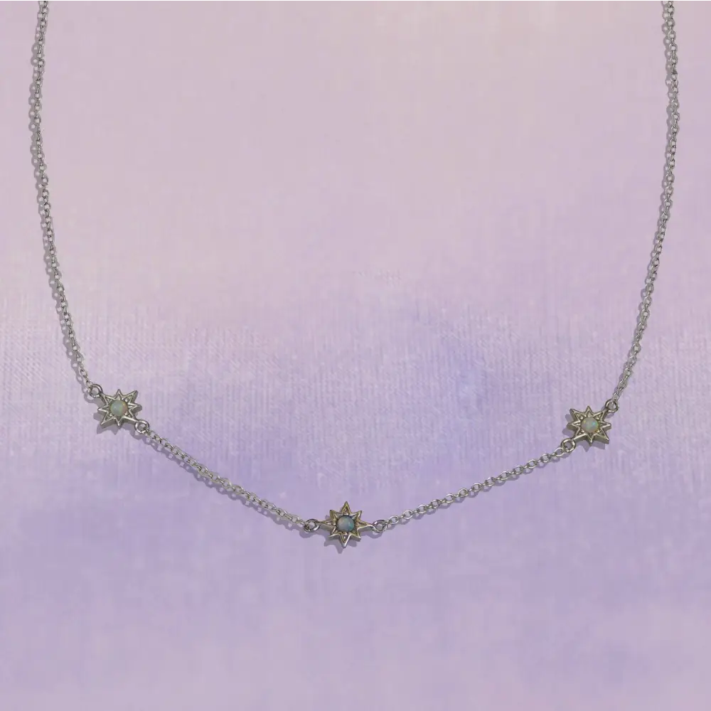 Triple Opal Starburst Necklace - Gold