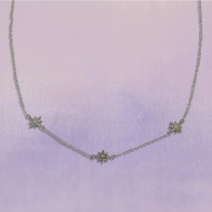 Triple Opal Starburst Necklace - Silver