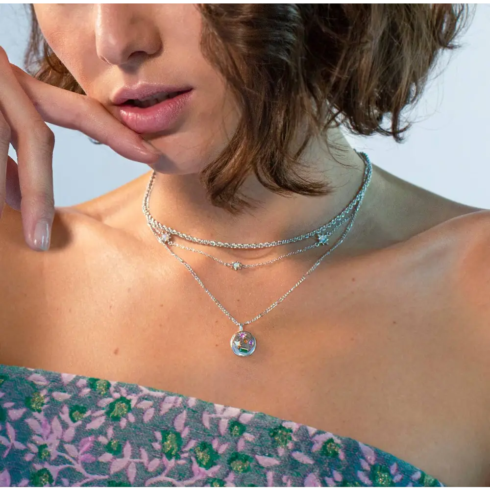 Triple Opal Starburst Necklace - Gold