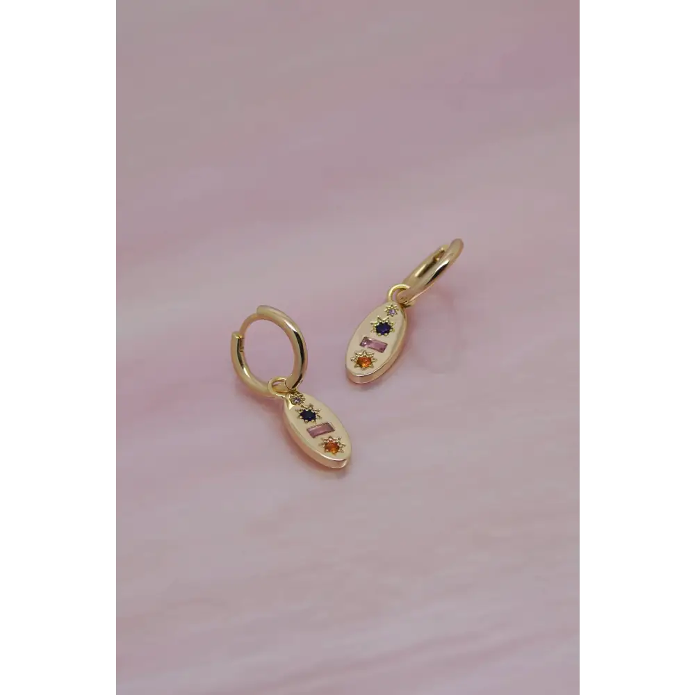 Midnight Gemstone Charm Hoop Earrings - PABOOM