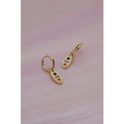 Midnight Gemstone Charm Hoop Earrings - PABOOM