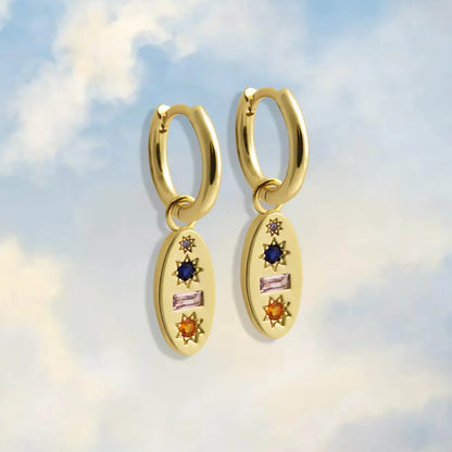 Midnight Gemstone Charm Hoop Earrings - PABOOM