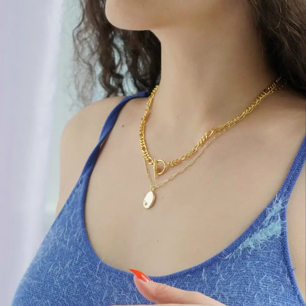 Minimalist Pebble Double Chain Necklace - Silver