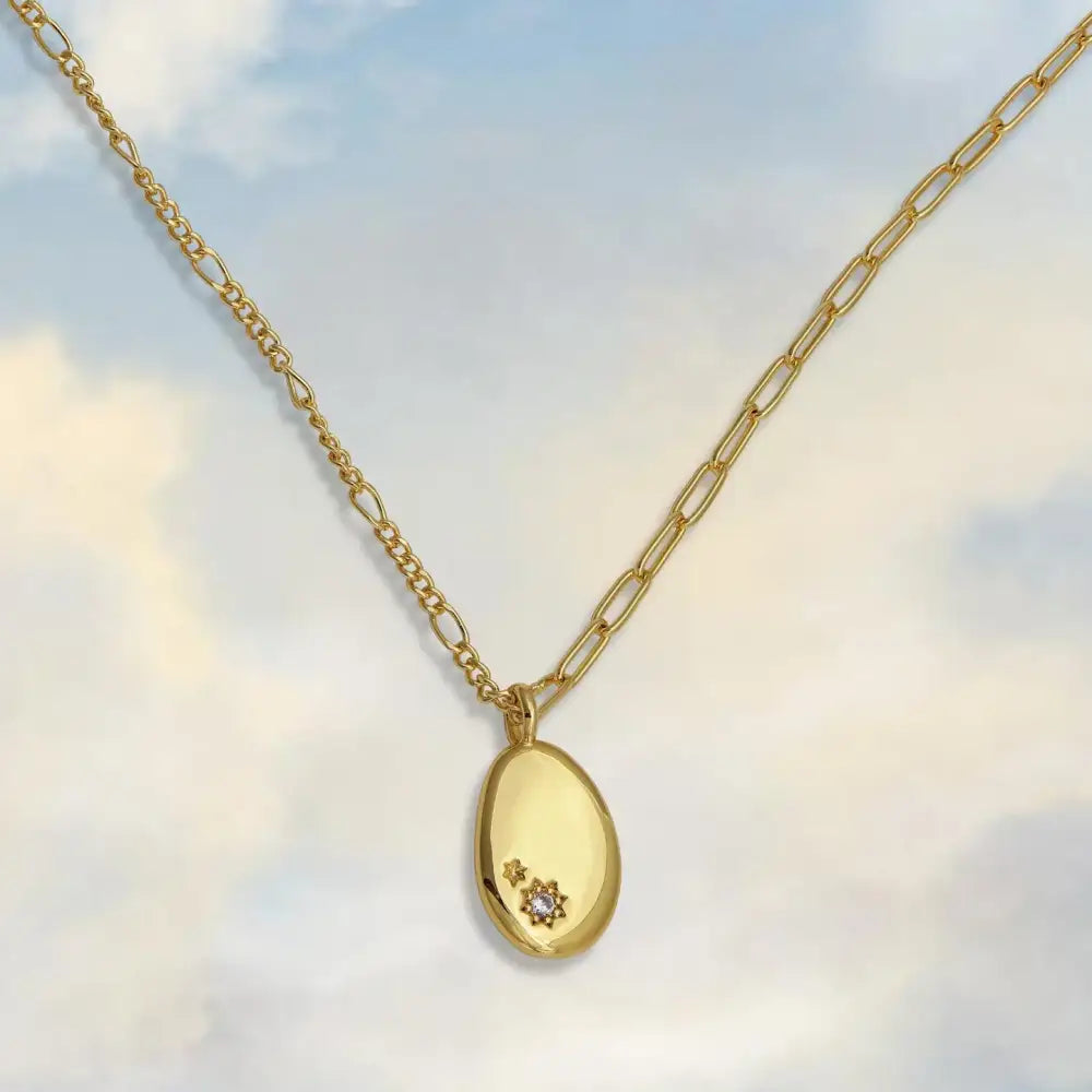 Minimalist Pebble Double Chain Necklace - Gold