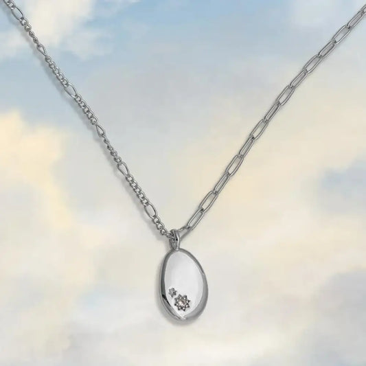 Minimalist Pebble Double Chain Necklace - Silver