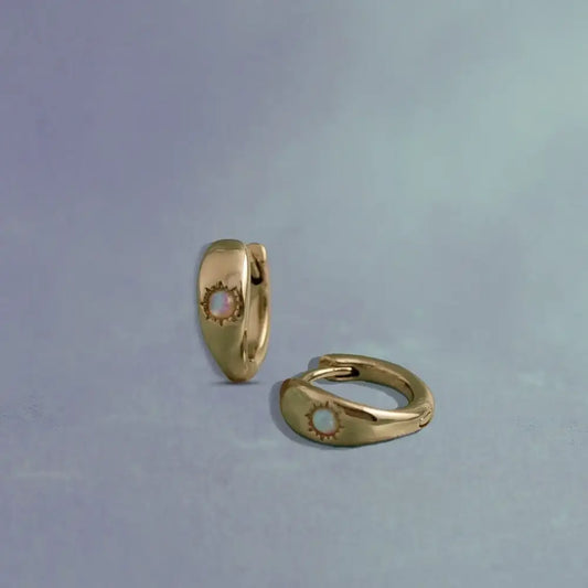 Opal Huggy Hoop Gold Earrings - PABOOM