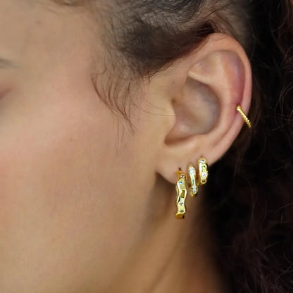 Pastel Jewelled Wiggle Hoop Earrings - Gold