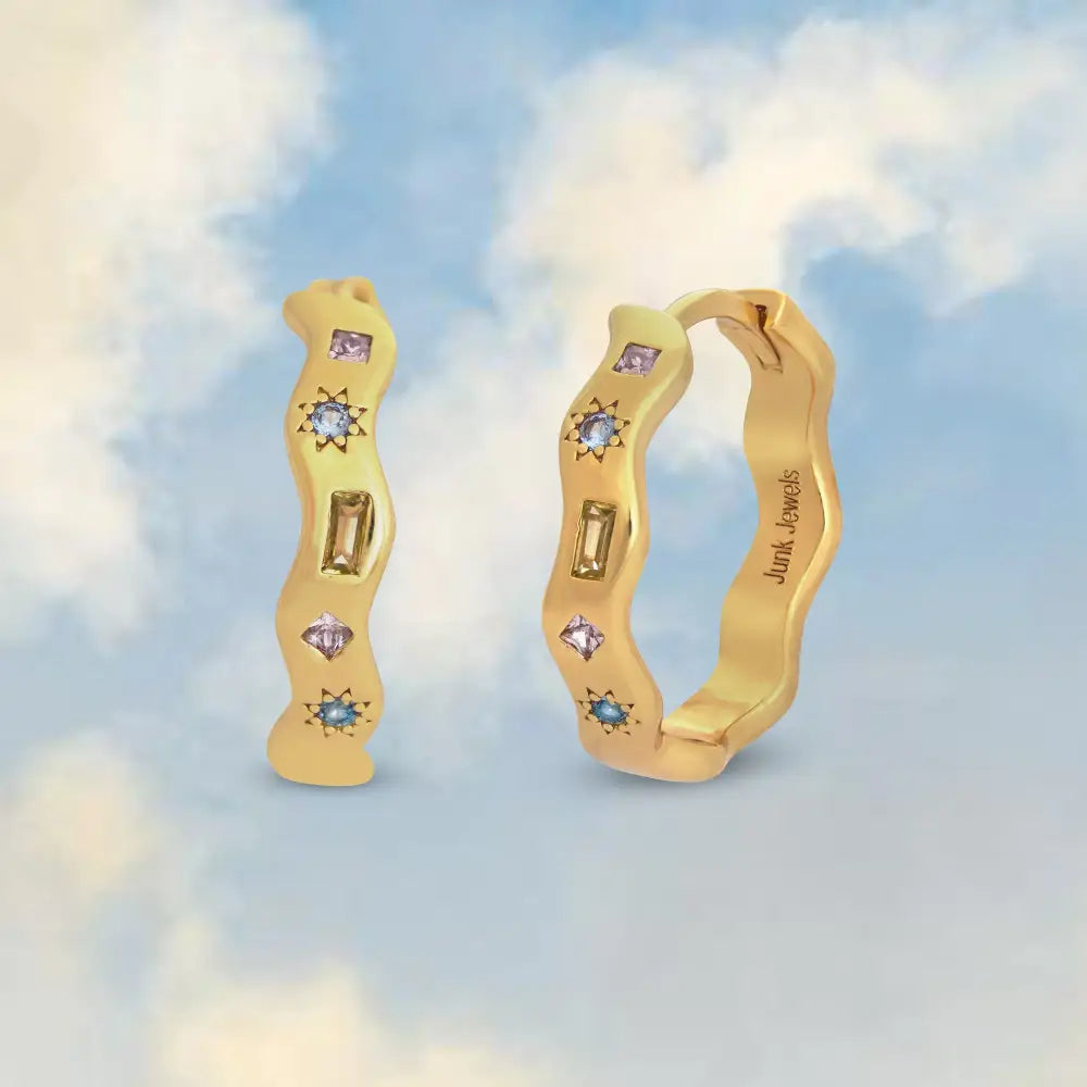 Pastel Jewelled Wiggle Hoop Earrings - PABOOM