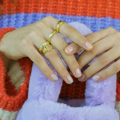 Pastel Jewelled Wiggle Ring - Gold