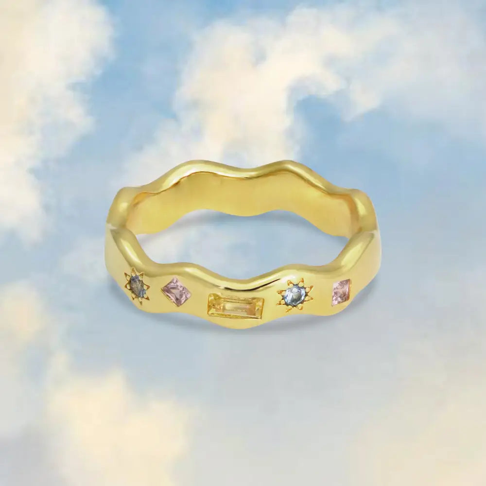 Pastel Jewelled Wiggle Ring - Silver