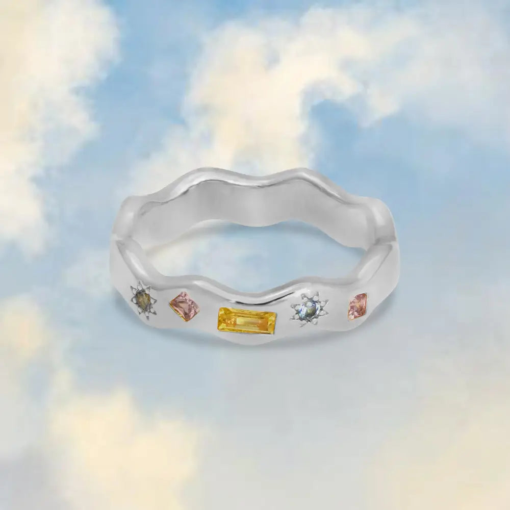 Pastel Jewelled Wiggle Ring - Silver