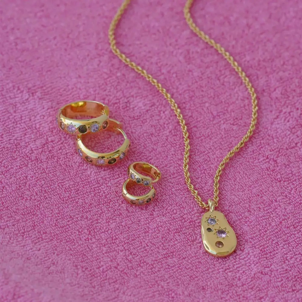 Pastel Stone Chunky Large Hoop Earrings - PABOOM