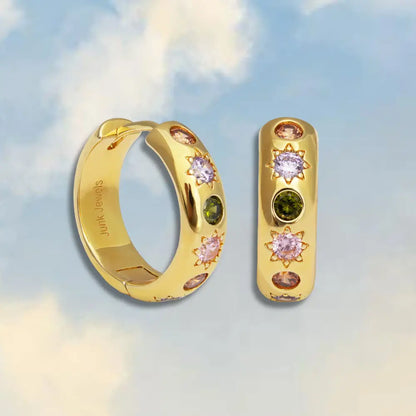 Junk Jewels - Pastel Stone Chunky Large Hoop Earrings Gold