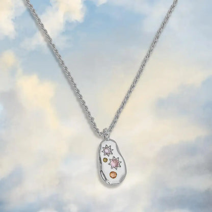 Pastel Stone Chunky Pebble Necklace - Silver