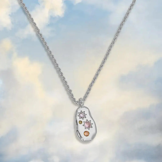 Pastel Stone Chunky Pebble Necklace - Silver